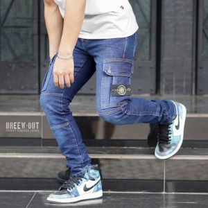 Celana Cargo Denim Panjang Pria Stretch Denim Melar Tebal Slimfit Skinny Size 28-33 Premium