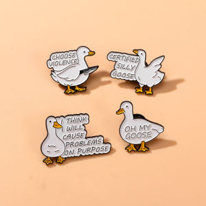 4pcs Cute Cartoon White Goose Enamel Brooch Creative Fun English Letter Animal Lapel Pin Badge Backpack Clothing Hat Accessories