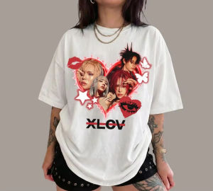 Sanrio | Kpop Xlov UXLXVE Album Graphic T-shirt Men and Women Summer Cotton Y2K Clothing Fashion Round Neck Short Sleeved Top Streetwear