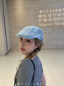 Youji Milkyway Denim Distressed Ming Stitching Advance Hats Newsboy Cap Retro Fashion Japanese Style Square round Face Hat