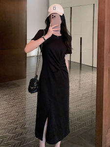 Fashionable Pure Cotton Long A-Line Dress Women Summer 2025 Casual Slimming Gored Large Size Elegant Split High Waist Dress