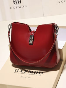 GXFMOD French Style Wedding Bridal Bag Large Capacity Single Shoulder Leather Underarm Bag Red Color Casual Fashion Womens Bag