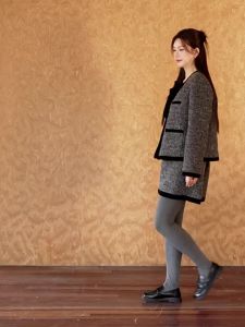 plusmall | 90 White Duck Down Elegant Tweed Coat Set