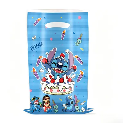 Hasbro | Cartoon Lilo & Stitch Printed Plastic Treat Bags Portable Handle Party Gift Candy Packaging Bag Holiday Decor Favor Pouches