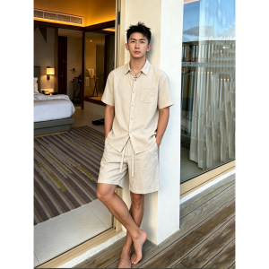 OUMULONG | Classic Linen Ice Silky Breathable Mens Summer Set