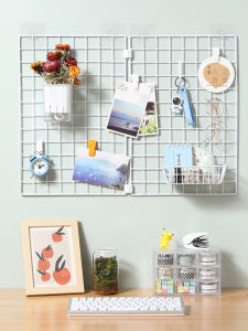 Wall Mounted Iron Mesh Shelf No Drilling Photo Wall Display Rack Nursery Work Show Rack Grid Panel Wall Storage Organizer