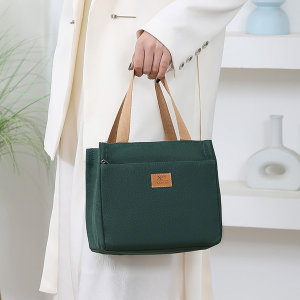 Simple Canvas Handbag Large Capacity Lunch Box Bag Aluminum Foil Insulated Tote Bag for Work Commuting Foldable Soft Handle