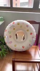 1Pcs Swim Tube Inflatable Pool Float Ring Seat Cute Pastel Print Swim Ring With Handles Durable Relaxing Water Floating Chair