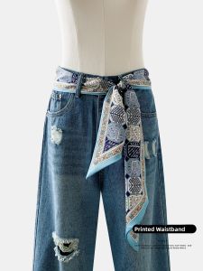 WEIAI | Trendy Korean Stripe Silk Scarf Knot Waist Belt Womens Skirt Matching Denim Decorative Waist Chain Fashionable Accessory