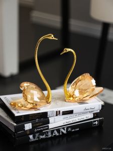 Luxury Crystal Swan Decoration High End TV Cabinet Living Room Glass Decor Home Moving Gift Modern Minimalist Style Animal Sculpture