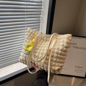 South Korea Ins Young Adult Western Style Clouds Ruched Puffs Fresh Canvas Shopping Bag New Large Capacity Totes