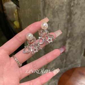 Elegant Pearl Imitation Letter Hoop Earrings High Quality Luxury Fashion Jewelry Accessories for Women Korean Style