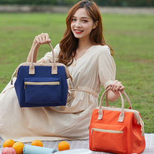 กระเป๋าใส่ข้าวกลางวันแบบมีซิปหนาแบบพกพาสำหรับใช้ไปทำงาน ผ้าไนลอน ลายดอกไม้ กระเป๋าใส่อาหารแบบถือได้สำหรับผู้หญิง ขนาดใหญ่