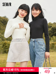 Áo Thun Dài Tay Semir Cổ Cao Màu Trơn Ấm Áp Mùa Đông 2022 Dành Cho Nữ Dáng Ôm Vừa Vặn Chất Liệu Polyester Cotton Nylon