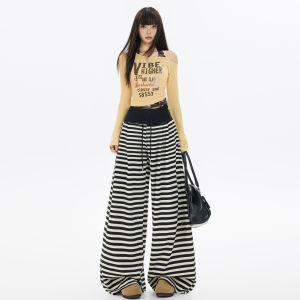 MJB High Waist Drawstring Striped Casual Pants Loose Wide Leg Drapey Versatile Womens Fashion Autumn Winter New Arrival