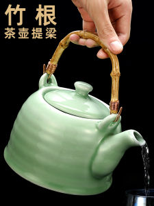 Chinese Style Bamboo Root Tea Pot Lid Handle Ceramic Glass Tea Brewing Pot Japanese Style Tea Leaf Pot Handle Accessories