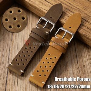 18mm 19mm 20mm 21mm 22mm 24mm Handmade Watch Strap Dark Brown Breathable Porous Watchbands Vintage Racing Leather Watch Straps