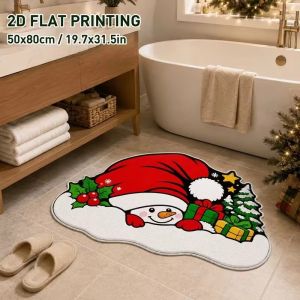 VIKAMA Winter Christmas Shaped Rugs Non-Slip and Warm Entryway Mats Porch and Pathway Mats Christmas Home Decor