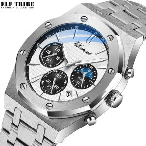 ELF TRIBE Fashion Business Mens Watches Quartz Stainless Steel Waterproof Wristwatch Relogio
