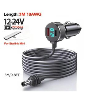 Aitemay 3M/2M starlink mini sạc điện dùng trên xe hơi Cáp pd45w QC3.0 USB C một cổng 100W DC Bộ chuyển đổi điện với vôn kế đèn LED không thấm nước 12V 24V cho thuyền xe tải RV cắm trại