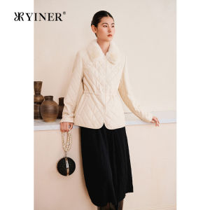 YINER | Áo Khoác Lông Cừu Dày Lót Len Lừa Cổ Lông Thú