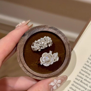 Silver Rose Flower Ring Brushed Finishing Elegance Sensation Stylish Index Finger Ring High-End Feeling Fresh Outing Ring