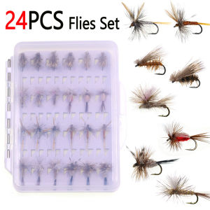 24pcs Dry Flies Set #14 Parachute Adams Dry Fly Elk Hair Caddis Dry Fly Red Humpy Dry Flies Kit Trout Grayling Fishing Lures