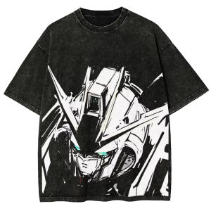 Bandai | Gundam RX-78-2 T Shirt Men Vintage Acid Wash Mecha Monochrome Streetwear Retro Mobile Suit Japanese EFSF Graphic Tees