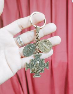 St. Benedict Miraculous Embossed Antique Medal for Protection Against Evil with Miraculous Medal of Mary for Holder