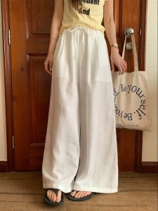 imimtuan | Quần Dạo Phố Thoáng Đai Cao Có Dây Rút Chất Liệu Bambou Cotton
