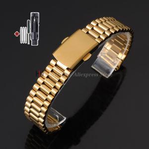 Silver Gold Stainless Steel Watch Band 10mm 12mm 14mm 16mm Metal Bracelet Folding Buckle Men Women Universal Replace Watch Strap
