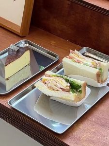 Ins Stainless Steel Dinner Plate Rectangular Plate Cake Dessert Cookie Snack Plate Baking Tray