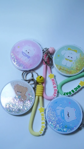 LUNI Compact mirror with running glitter and cartoon animal design keychain daily use bag accessory good quality
