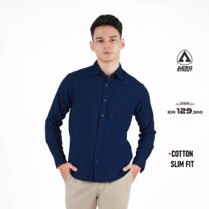 Aerostreet Kemeja Cotton Panjang Ravel Navy Polos Gelap QBABA