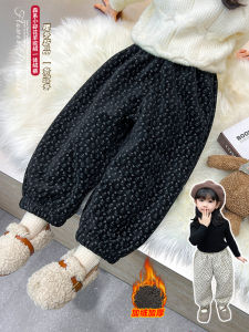 กางเกงวอร์มผ้าขนแกะลายดอกไม้สำหรับเด็กผู้หญิง กางเกงวอร์มหนาสำหรับฤดูหนาว กางเกงวอร์มผ้าขนแกะสำหรับเด็กผู้หญิง ชุดกันหนาวสำหรับเด็กผู้หญิง