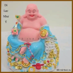 Tượng Phật Di Lặc Như Ý ngồi phú quý phát tài phát lộc bằng đá - Đồ thờ Bình An - Decor Phong thủy