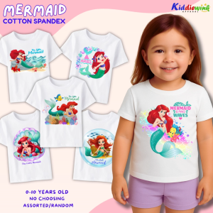 Mermaid Princess White T-shirt for Kids Girls Ages 0-10 Years Old Cute Shirt Cotton Spandex Sando Tank Top