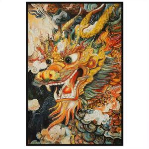 Tranh phong thủy rồng vàng. Tranh treo tường dán tường sơn dầu canvas trang trí. CGI-1981
