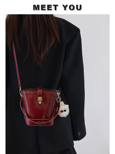 Red Bucket Bag Womens Crossbody Purse Wedding Bag Trendy Small Luxury Autumn Winter New Style Soft PU Leather Handbag