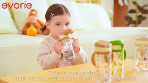 Evorie Tritan Sippy Straw Cup Toddler Water Bottle for kids 1-4 year 300mL Honey Bear | Not compatible w Richell