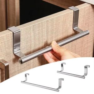 1/2pcs Tainless Steel Bathroom Kitchen Cabinet Door Rag Shelf Dishcloth Hanger Single Pole Towel Rack Over Door Back Type Holder