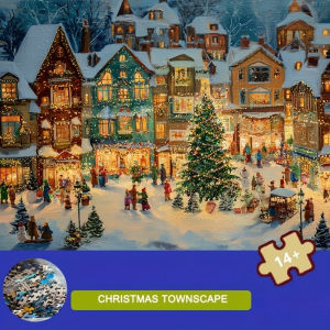 500/1000/1200/2000PCS Jigsaw Puzzle Peaceful Christmas Town Snow Scene For Adults Ideal For Stress Relief And Relaxation