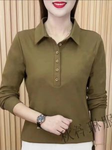 Pure Cotton Long Sleeve T-shirt for Women Loose Fit Spring 2024 Midsize Casual Style Clothing for Mature Women