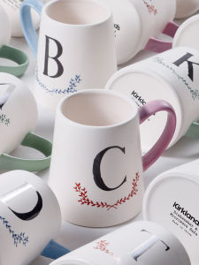 European Style Minimalist Letter Ceramic Mugs Couple Coffee Cups Matte Finish Macaron Color Home Use Simple Luxury Water Cups