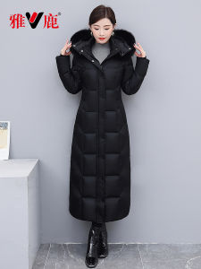 Yaloo Long down Jacket Womens Super Long over Knee to Ankle Winter Thick Warm 90 White Duck down Real Fox Fur Collar