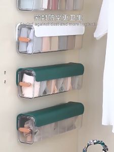 【SKIT SG】Portable Socks Underwear Wall Mounted Drawer Wardrobe Organizer Storage Box Self-Adhesive Acrylic Plastic Divider 6-Cells Anti Dust Box Transparent Sorting Box for Clothes Lingerie Ties Data Cable Tool Underwear Socks