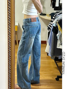 กางเกงยีนส์ทรงหลวมเอวต่ำทรงสกินนี่สไตล์อเมริกัน กางเกงขายาวทรงขากระบอกเล็กสำหรับผู้หญิง กางเกงยีนส์ทรงสลิมฟิตแบบลำลอง
