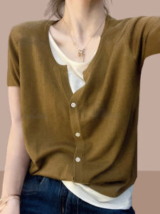 Shalldoer | Icy Silk Fake Two-Piece Short Sleeve Knit T-Shirt