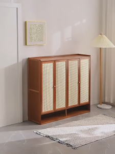 AF Home Bamboo Shoe Cabinet Wooden With Rattan Door Breathable Bamboo/Wood Shoerack Storag Organizer 7 Layers
