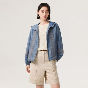 V·grass/V-GRASS | Áo Khoác Chống Nắng In Nước Phong Cách Jeans Kết Hợp Ren